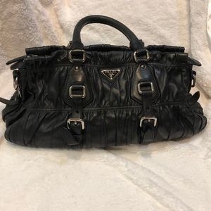 Prada Gaufre Ruched Leather Tote